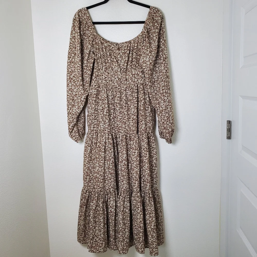 Jacquie The Label Women's Brown‎ Ditsy Floral Long Sleeve Midi Dress